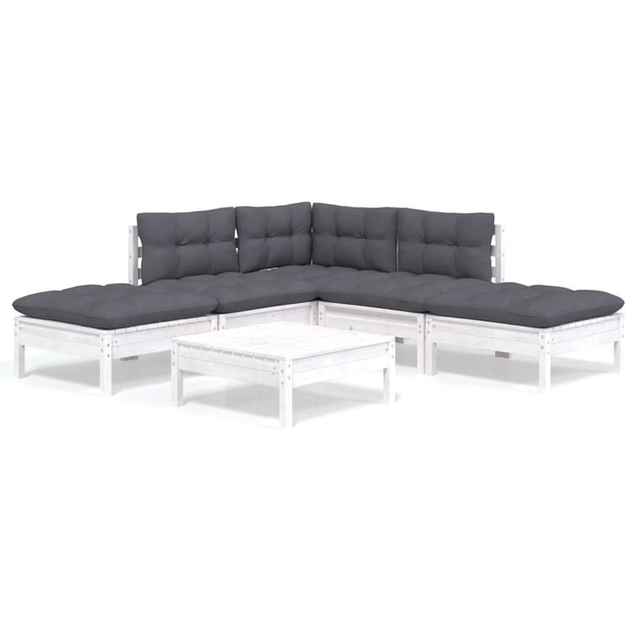 Set mobilier de grădină cu perne, 6 piese, alb, lemn de pin - WALTI WALTI
