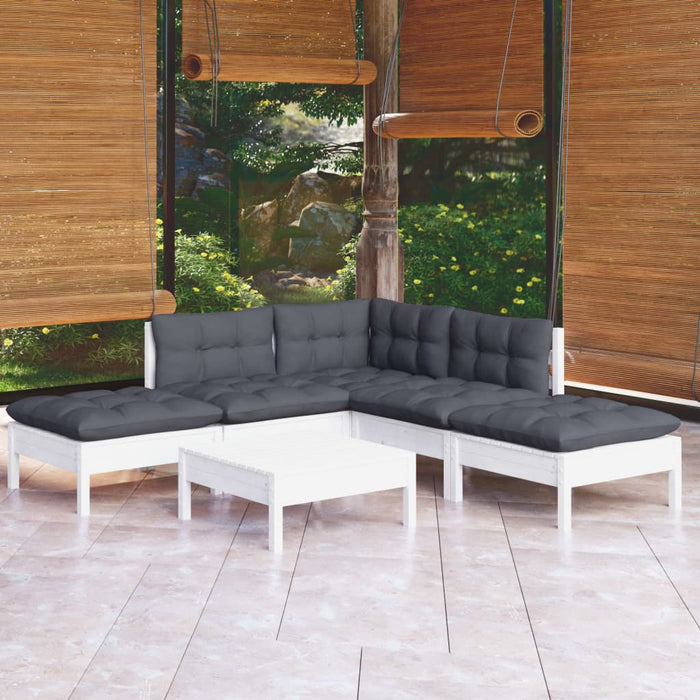 Set mobilier de grădină cu perne, 6 piese, alb, lemn de pin - WALTI WALTI