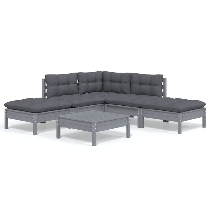 Set mobilier de grădină cu perne, 6 piese, gri, lemn de pin WALTI