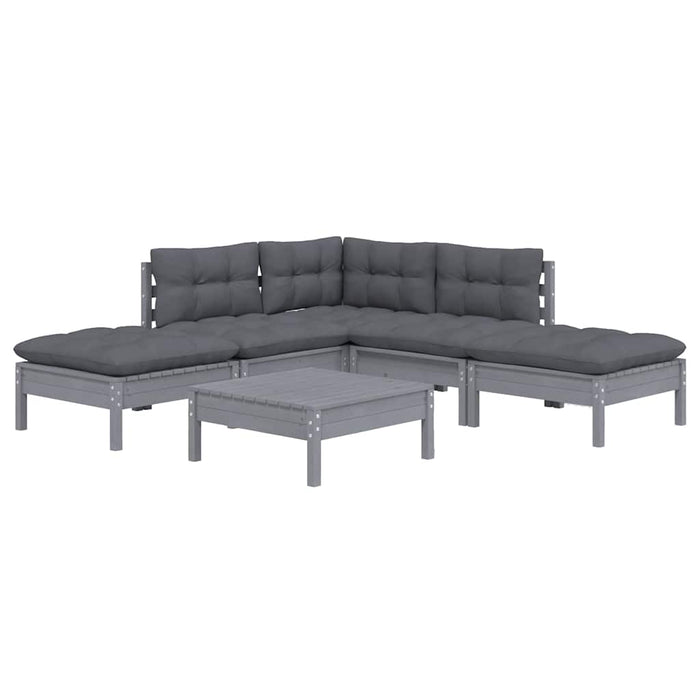 Set mobilier de grădină cu perne, 6 piese, gri, lemn de pin WALTI