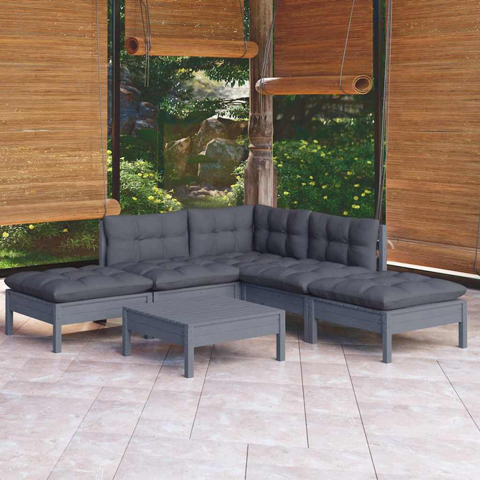 Set mobilier de grădină cu perne, 6 piese, gri, lemn de pin WALTI