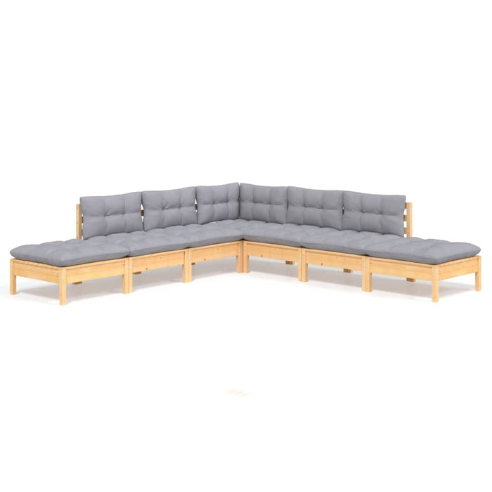Set mobilier grădină cu perne gri, 7 piese, lemn masiv de pin - WALTI WALTI
