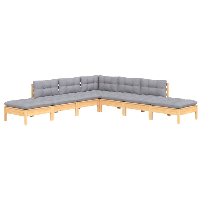 Set mobilier grădină cu perne gri, 7 piese, lemn masiv de pin - WALTI WALTI