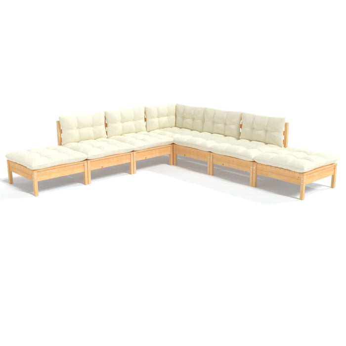 Set mobilier grădină cu perne crem, 7 piese, lemn de pin - WALTI WALTI