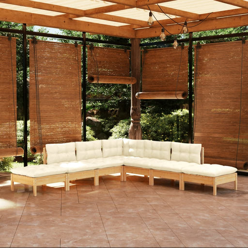 Set mobilier grădină cu perne crem, 7 piese, lemn de pin - WALTI WALTI