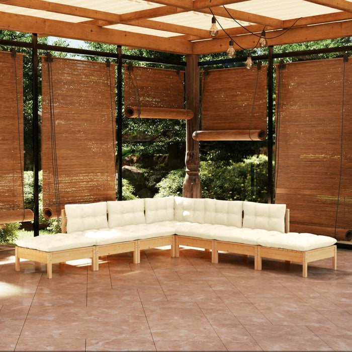 Set mobilier grădină cu perne crem, 7 piese, lemn de pin - WALTI WALTI