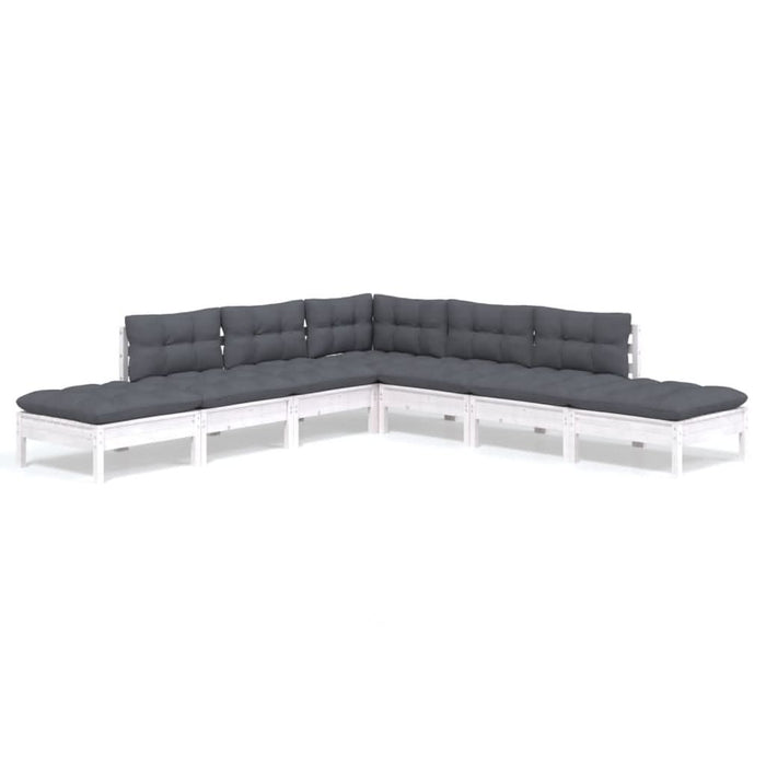 Set mobilier de grădină cu perne, 7 piese, alb, lemn masiv pin - WALTI WALTI