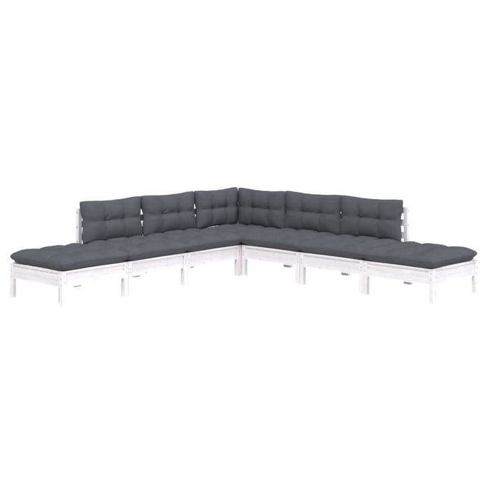 Set mobilier de grădină cu perne, 7 piese, alb, lemn masiv pin - WALTI WALTI