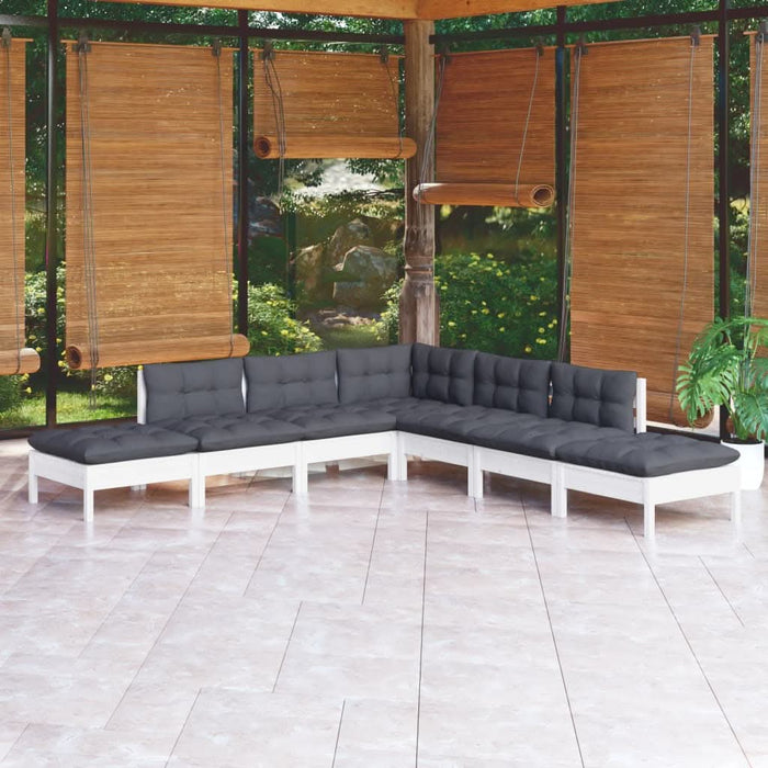Set mobilier de grădină cu perne, 7 piese, alb, lemn masiv pin - WALTI WALTI