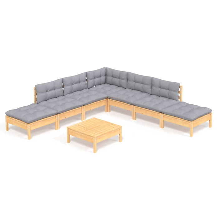 Set mobilier de grădină cu perne, 8 piese, gri, lemn de pin - WALTI WALTI