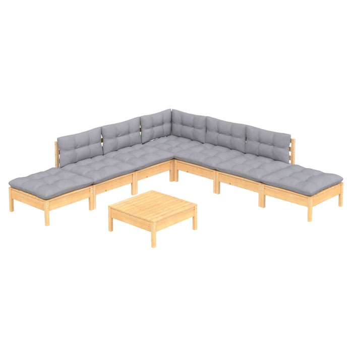 Set mobilier de grădină cu perne, 8 piese, gri, lemn de pin - WALTI WALTI