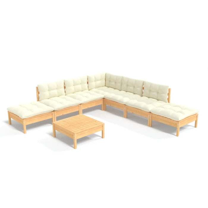 Set mobilier grădină cu perne crem, 8 piese, lemn de pin - WALTI WALTI