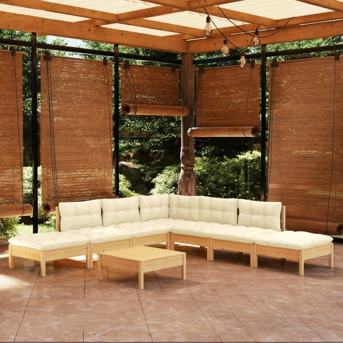 Set mobilier grădină cu perne crem, 8 piese, lemn de pin - WALTI WALTI