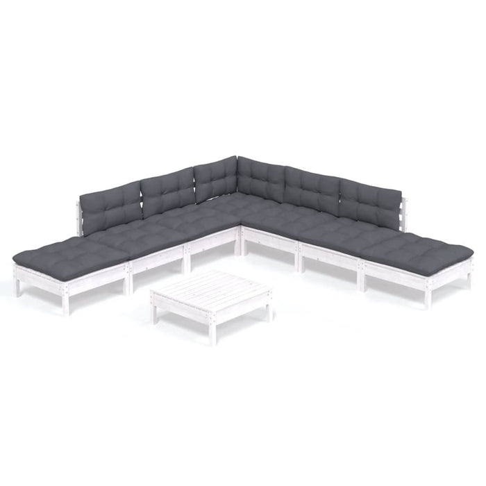 Set mobilier de grădină cu perne, 8 piese, alb, lemn de pin - WALTI WALTI
