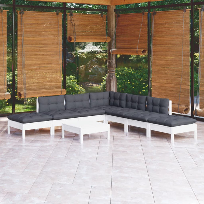 Set mobilier de grădină cu perne, 8 piese, alb, lemn de pin - WALTI WALTI