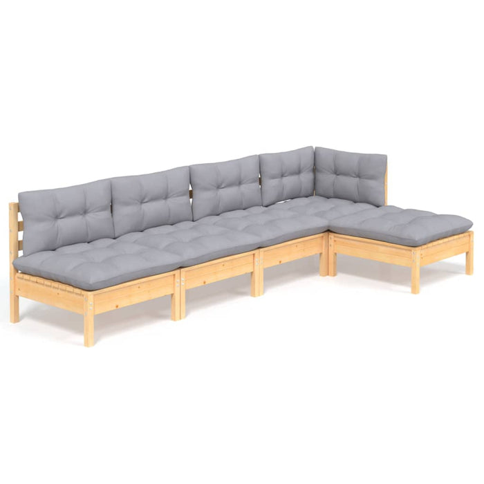Set mobilier grădină cu perne gri, 5 piese, lemn masiv de pin - WALTI WALTI