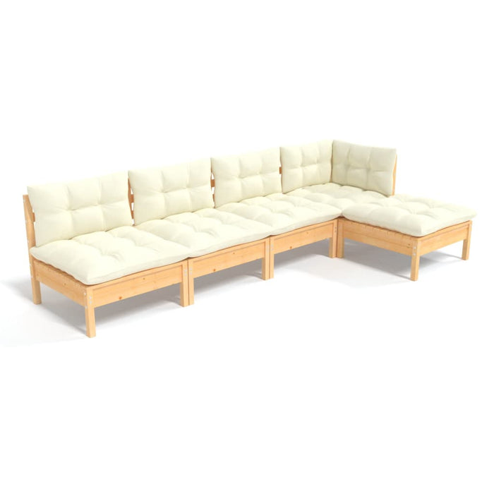 Set mobilier grădină cu perne crem, 5 piese, lemn de pin - WALTI WALTI