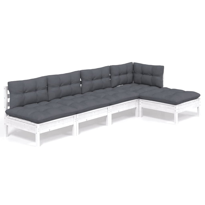 Set mobilier grădină cu perne, 5 piese, alb, lemn de pin - WALTI WALTI