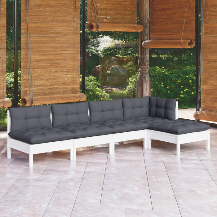 Set mobilier grădină cu perne, 5 piese, alb, lemn de pin - WALTI WALTI