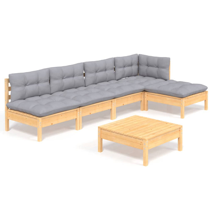 Set mobilier grădină cu perne gri, 6 piese, lemn de pin - WALTI WALTI
