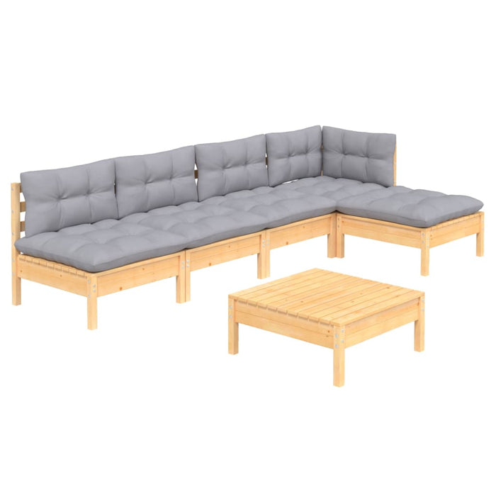 Set mobilier grădină cu perne gri, 6 piese, lemn de pin - WALTI WALTI
