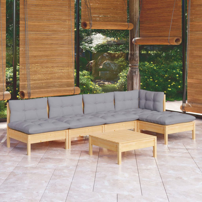 Set mobilier grădină cu perne gri, 6 piese, lemn de pin - WALTI WALTI