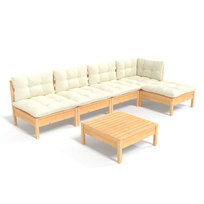 Set mobilier grădină cu perne crem, 6 piese, lemn de pin - WALTI WALTI