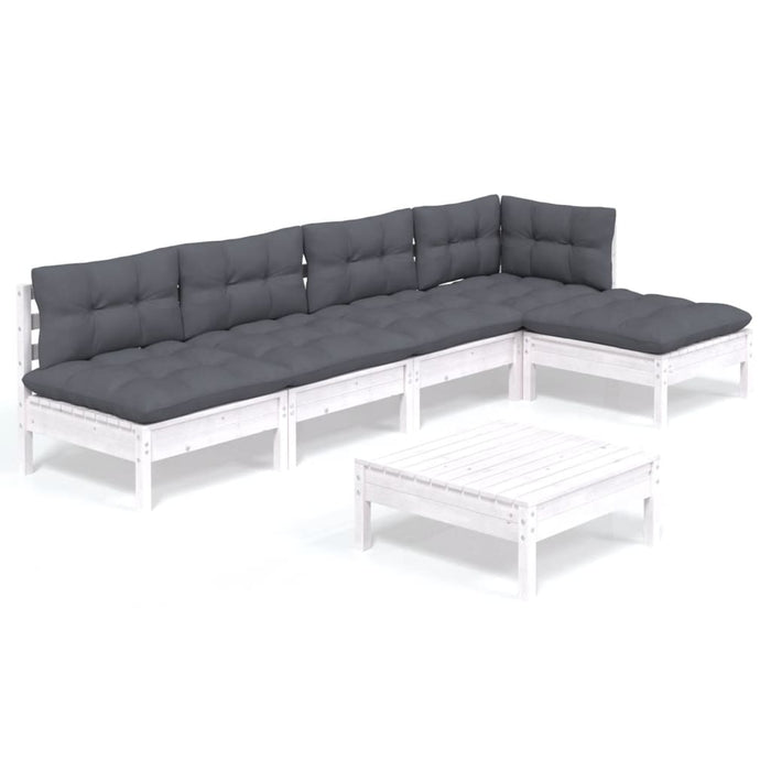 Set mobilier de grădină cu perne, 6 piese, alb, lemn de pin - WALTI WALTI
