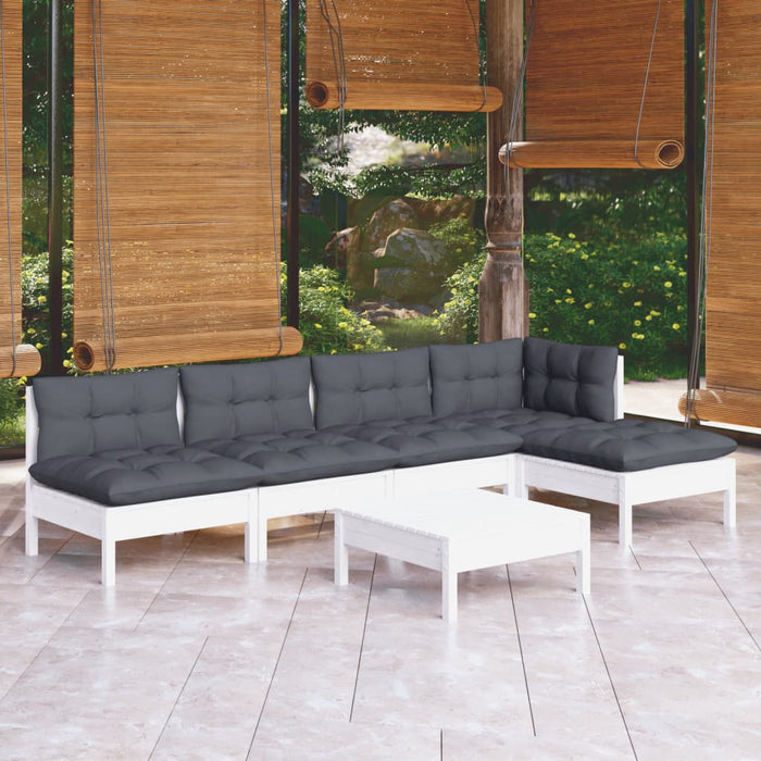Set mobilier de grădină cu perne, 6 piese, alb, lemn de pin - WALTI WALTI