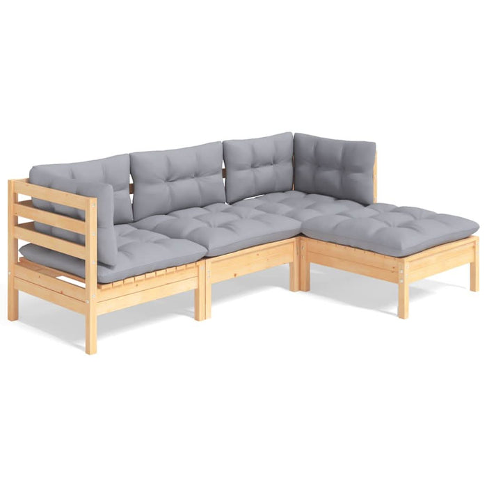 Set mobilier grădină cu perne, 4 piese, gri, lemn de pin - WALTI WALTI