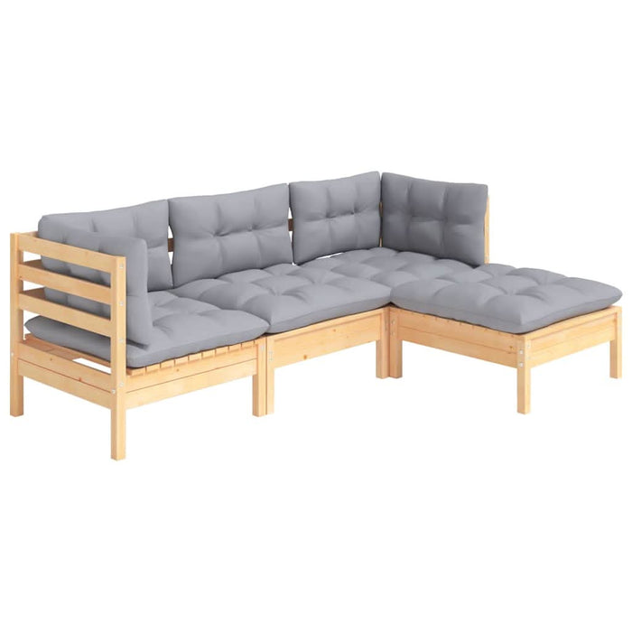 Set mobilier grădină cu perne, 4 piese, gri, lemn de pin - WALTI WALTI