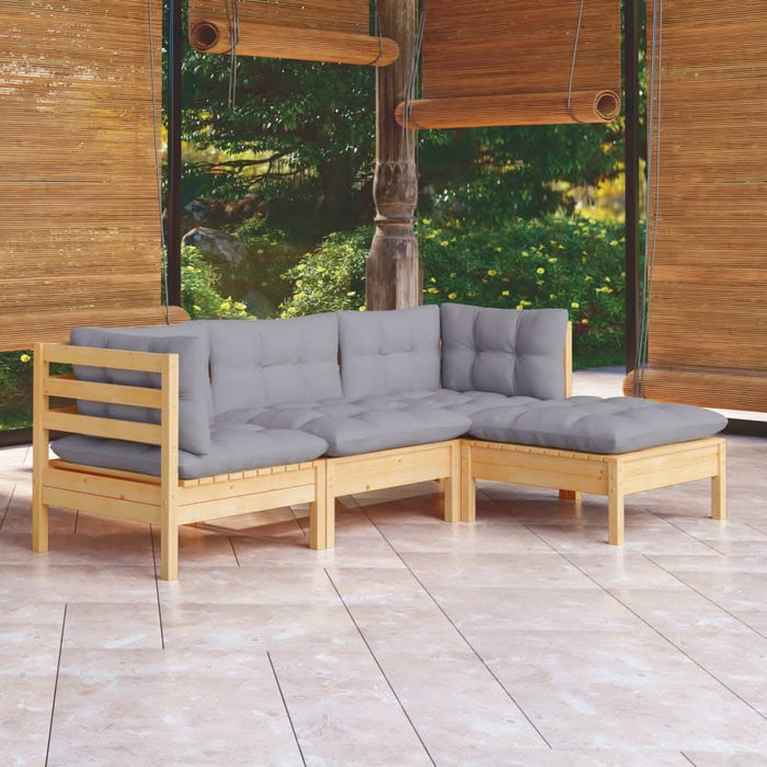 Set mobilier grădină cu perne, 4 piese, gri, lemn de pin - WALTI WALTI