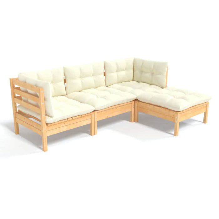 Set mobilier grădină cu perne, 4 piese, crem, lemn de pin - WALTI WALTI