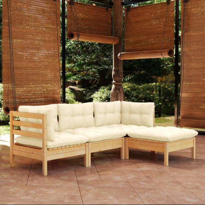 Set mobilier grădină cu perne, 4 piese, crem, lemn de pin - WALTI WALTI