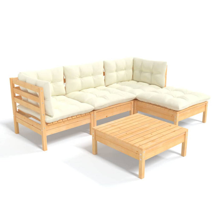 Set mobilier grădină cu perne crem, 5 piese, lemn de pin - WALTI WALTI