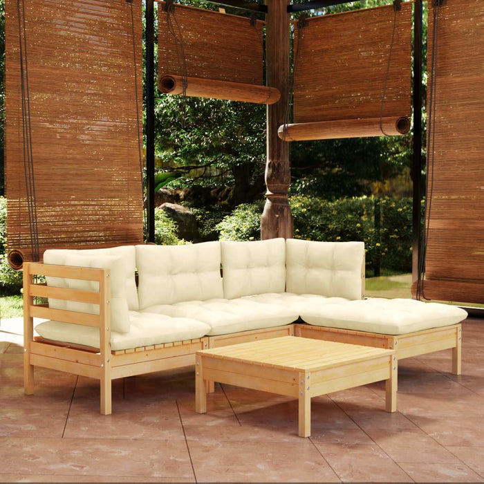 Set mobilier grădină cu perne crem, 5 piese, lemn de pin - WALTI WALTI