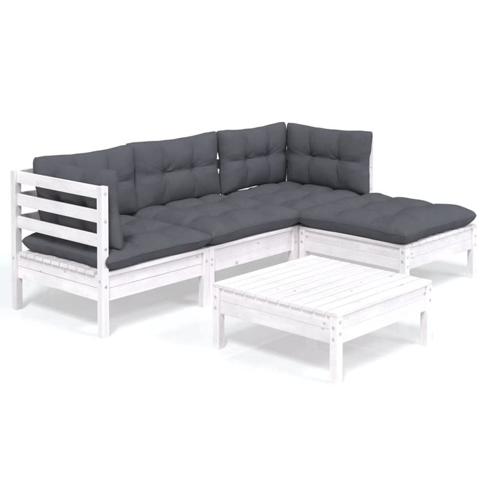 Set mobilier grădină cu perne, 5 piese, alb, lemn de pin - WALTI WALTI