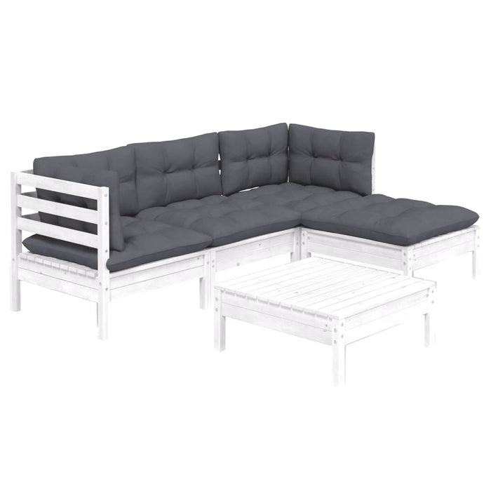 Set mobilier grădină cu perne, 5 piese, alb, lemn de pin - WALTI WALTI