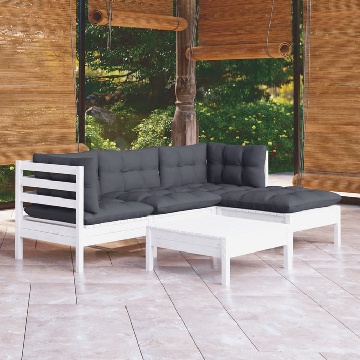 Set mobilier grădină cu perne, 5 piese, alb, lemn de pin - WALTI WALTI