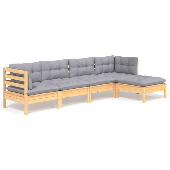 Set mobilier grădină cu perne gri, 5 piese, lemn masiv de pin - WALTI WALTI
