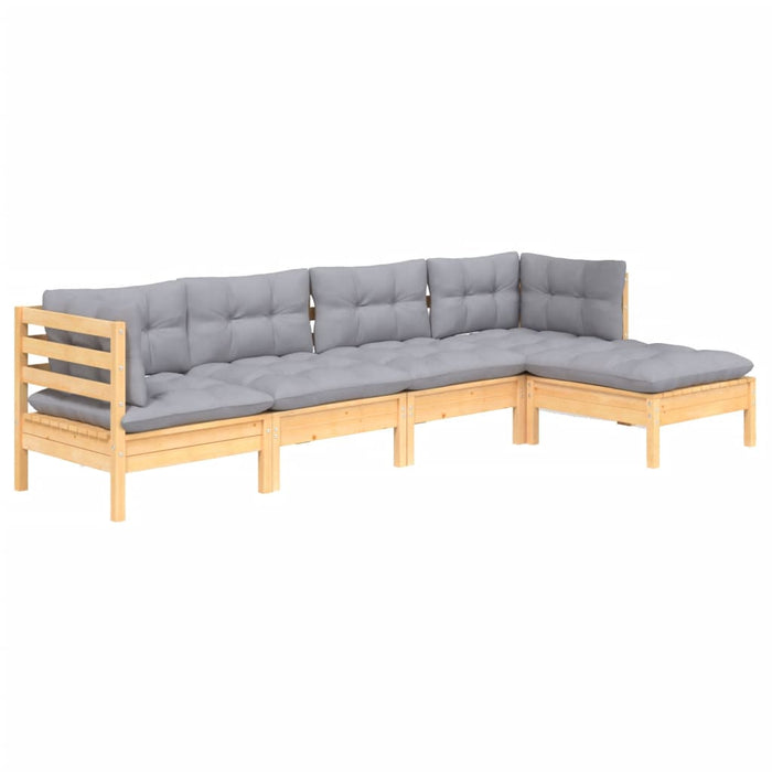 Set mobilier grădină cu perne gri, 5 piese, lemn masiv de pin - WALTI WALTI