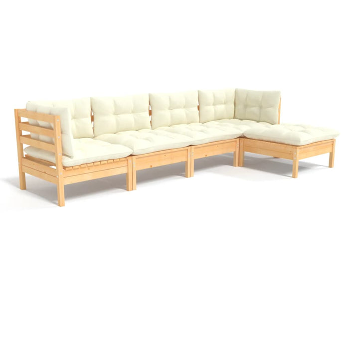 Set mobilier grădină cu perne crem, 5 piese, lemn de pin - WALTI WALTI