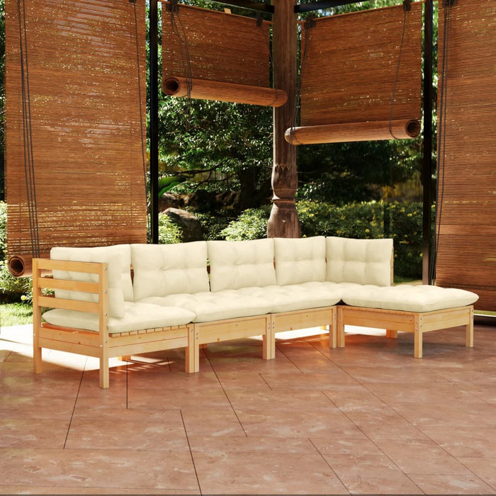 Set mobilier grădină cu perne crem, 5 piese, lemn de pin - WALTI WALTI