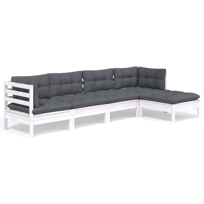 Set mobilier grădină cu perne, 5 piese, alb, lemn de pin - WALTI WALTI