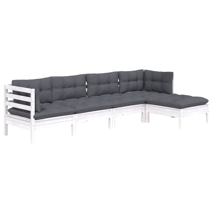 Set mobilier grădină cu perne, 5 piese, alb, lemn de pin - WALTI WALTI