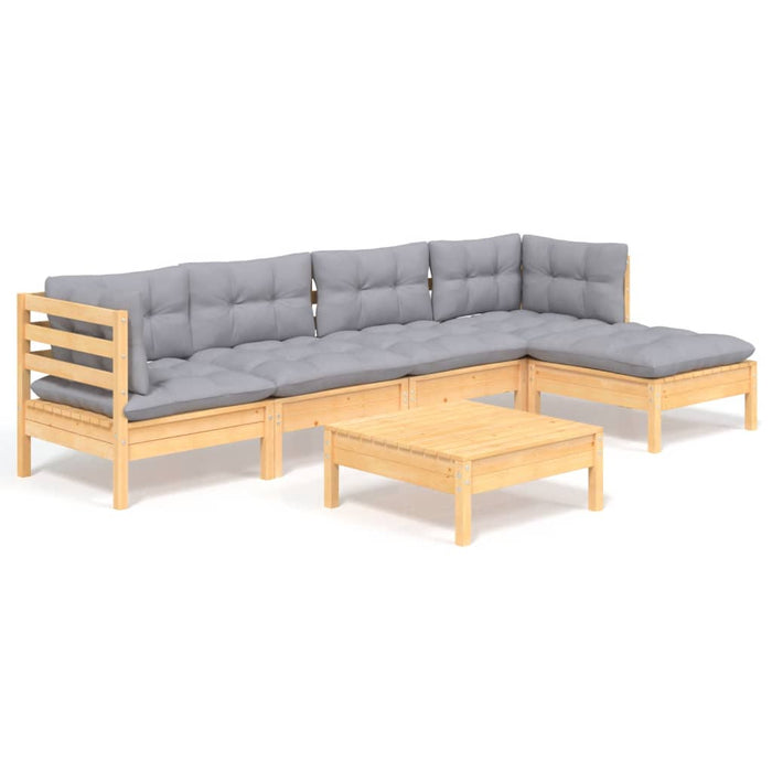 Set mobilier grădină cu perne gri, 6 piese, lemn de pin - WALTI WALTI