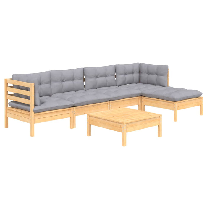 Set mobilier grădină cu perne gri, 6 piese, lemn de pin - WALTI WALTI