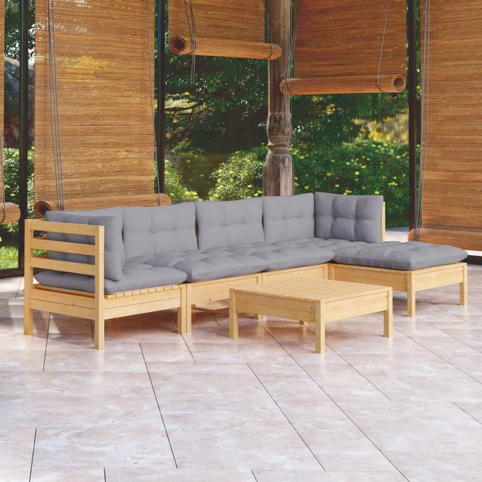 Set mobilier grădină cu perne gri, 6 piese, lemn de pin - WALTI WALTI