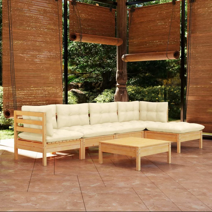 Set mobilier grădină cu perne crem, 6 piese, lemn masiv de pin - WALTI WALTI