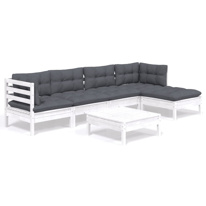 Set mobilier de grădină cu perne, 6 piese, alb, lemn de pin - WALTI WALTI
